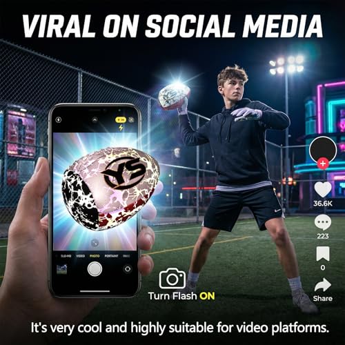 Holographic PassCatch Training Football - Solo Practice Trainer for Passing & Catching, Durable Composite Material with Dazzling Flash-Activated Light Show, - color: Red＆White
