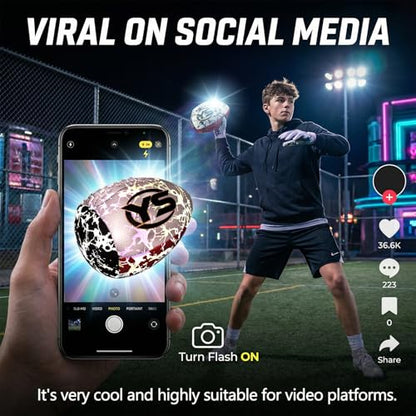 Holographic PassCatch Training Football - Solo Practice Trainer for Passing & Catching, Durable Composite Material with Dazzling Flash-Activated Light Show, - color: Red＆White