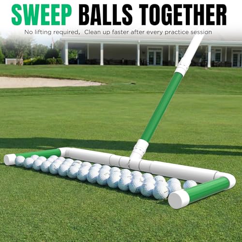 DURARANGE Portable Golf Ball Sweeper – Self-Standing No Bend Design, Modular PVC Ball Collector, Picker Upper Alternative for Golf, Pickleball & Badminton Practice