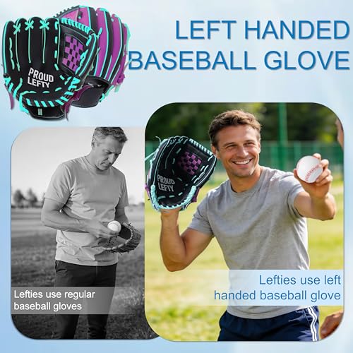 Lefty Baseball Glove Adult - Durable Left Hand Throw Baseball & Softball Mitts, First Baseman Glove for Men and Women - color: Black & Purple, size: 12"