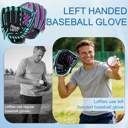 Lefty Baseball Glove Adult - Durable Left Hand Throw Baseball & Softball Mitts, First Baseman Glove for Men and Women - color: Black & Purple, size: 12"