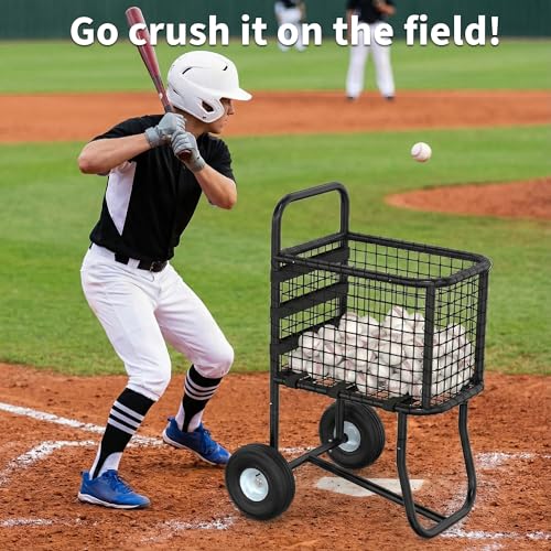 GARVIN Baseball Cart with Wheels – Heavy-Duty Powder-Coated Steel Frame, Holds 300+ Baseballs or 150 Softballs, 10.5" All-Terrain Wheels, Ball Transport Cart for Field & Training