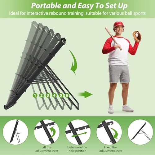 LIANTRAL Baseball Rebounder Net 4 x 4.5FT - Portable Bounce Back Trainer for Soccer, Volleyball, Softball & Lacrosse, Adjustable Kickback Target Goal for Shooting, Passing & Control Training