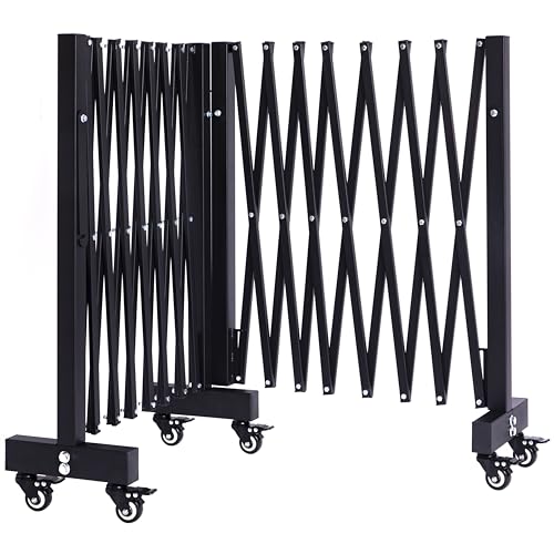 16.5FT Expandable Barricade Gate, Expandable Metal Barricade Gate Alloy Fence and 270 Degrees Direction Adjustment with Wheels, for Industrial or Residential Use (Black, 16.5FT) - color: Black, size: 16.5FT