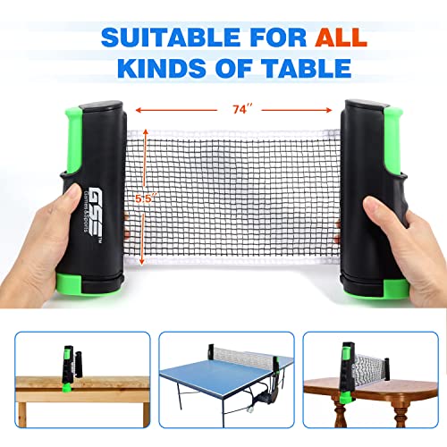 GSE Games & Sports Expert Adjustable Retractable Ping Pong Net Set & Post. Professional Table Tennis Rackets and Balls, Net with Posts and Storage Bag - Pingpong Paddle and Game Table Accessories. | Adjustable, Retractable, Post, Professional, Rackets, Ba