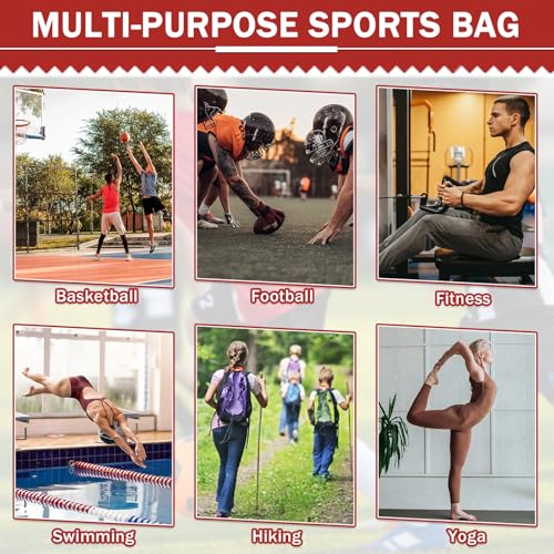 KAEGREEL Drawstring Soccer Bag Basketball Backpack for Kids Teens, Foldable Sports Bags Detachable Ball Mesh Bag for Gym Yoga Football Baseball - color: Red