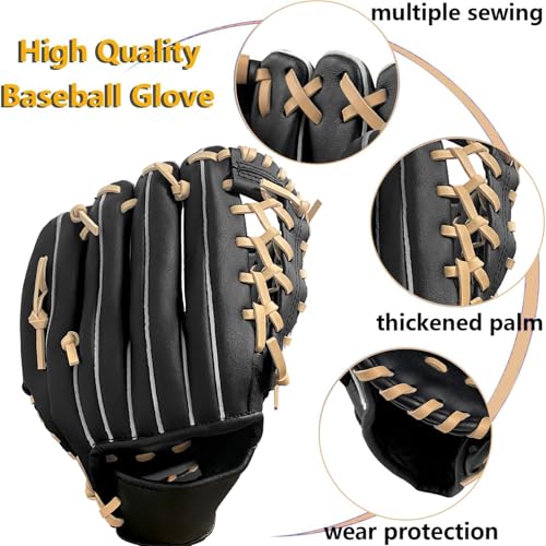 Baseball Glove,Baseball Softball Mitt with Ball for Kids Youth Adults Training and Beginner,Right Hand Throw,Left Hand Glove - color: Black Brown, size: 12.5"