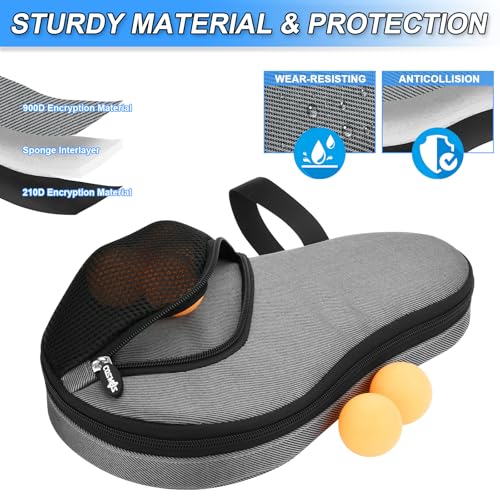 Cosmos Table Tennis Paddle Bag Paddles Case Cover Waterproof Ping Pong Racket Bat Storage Case Holder with Ping Pong Ball Mesh Storage Pocket Organizer, Fits 2 Paddles - color: Gray