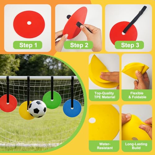 6 Pcs Football Target Net Set Soccer Goal Targets with Adjustable Straps, Corner Soccer Train Goal for Shooting Accuracy Training Top Bins Soccer Target Goal for Lacrosse, Hockey, Football