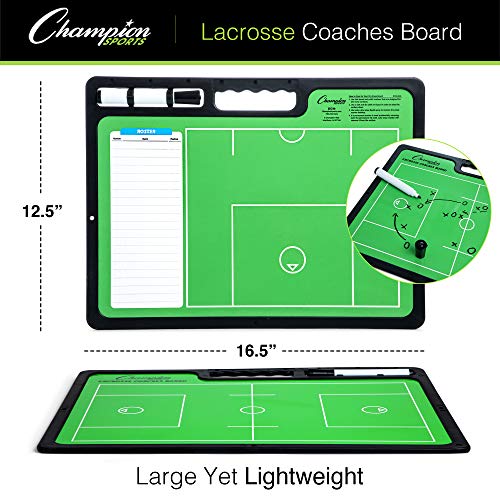 Champion Sports Large & XL Dry Erase Board For Coaching - Whiteboards for Strategizing, Techniques, Plays - 2-Sided Boards with Front Side Full Field - Backside Half Field and Lineup - color: Lacrosse, style: XL Coaches Board