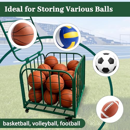 Ball Storage Cart, Basketball or Volleyball Storage Bin with Wheels, Durable Rolling Exercise Ball Cart Holder, Basketball Holder Cage for Indoor and Outdoor, Gym, School, Club - size: ‎Hold 30 Balls-7 27.6 in*31.5 in*35.4"