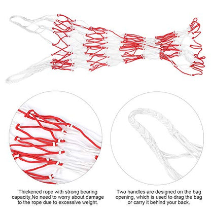 Large Sports Ball Bag Holder, Portable Mesh Bag for Basketball Volleyball Football, Red and White - Durable Material, Thickened Rope Carry Handles, Ideal for Team Use
