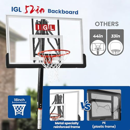 IGL Basketball Hoop Outdoor with 52 Inch Shatterproof Backboard, 10FT Height Portable Basketball Hoop Outdoor, Adjustable Basketball Goal System