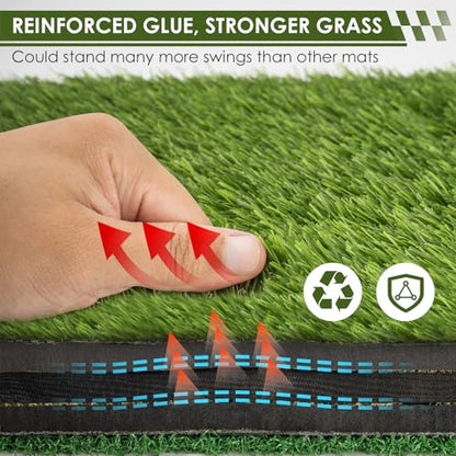 Heavy-Duty Golf Hitting Mat – Dual Turf Design Simulates Fairway & Rough for Real Course Feel, Indoor/Outdoor Practice Mat for Full Swing & Chipping Training, Easy Carry Strap - size: 2'×1.3'FT