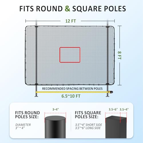 Fence-Mount Tennis Rebounder Net 12x8FT – Space-Saving Tennis Practice Wall with Adjustable Rebound Angle – Solo Training Net Fits Most Fence Poles, Heavy-Duty Frame for Outdoor Practice