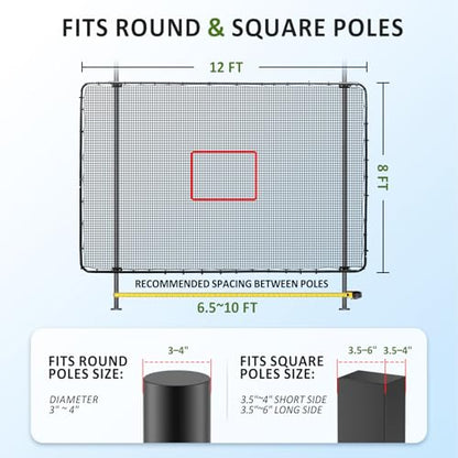 Fence-Mount Tennis Rebounder Net 12x8FT – Space-Saving Tennis Practice Wall with Adjustable Rebound Angle – Solo Training Net Fits Most Fence Poles, Heavy-Duty Frame for Outdoor Practice