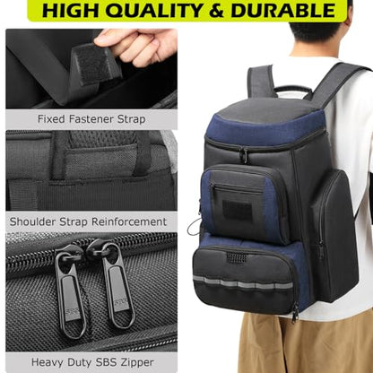 HAMBOLY Pickleball Bag for Men & Women, Large Pickleball Backpack with Shoes Compartment and Cooler, Fence Hook Design - color: Dark Grey + Blue