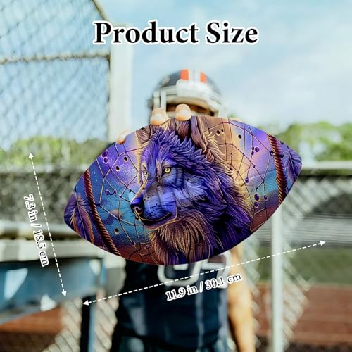 American Football, Official Size 11.9 x 7.3 Inch, Premium Composite Leather High-Grip Ball with Pro-Style Lacing, Unique Prints for Training, Games & Gifts - color: Dream Wolf