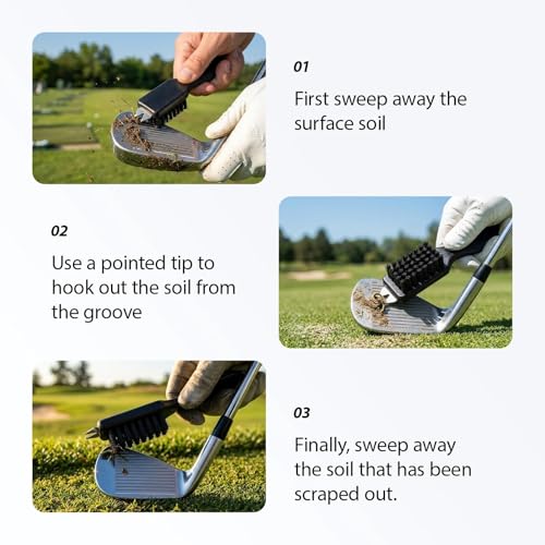 Durable Golf Club Groove Cleaner Brush and Shoes Brush With Handle - Dirt Mud Remover Tool for Golf Clubs and Shoes - Retractable Zip-line Aluminum Carabiner