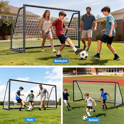 MOPHOTO Soccer Goal, 6X4/8x6/10x6.5/12x6/16x7/18.5x6.5/21x7/24x8ft Soccer Goals for Backyard, Full Size Soccer Goal for Teens & Adults Training - size: 12x6FT, style: PVC-Foldable-Black