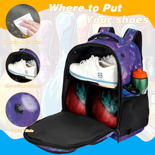 Goloni 2 Ball Bowling Backpack,Bowling Ball Bag with Shoe Compartment & Portective Foam Padded, Fits Shoes Up to US Size 16