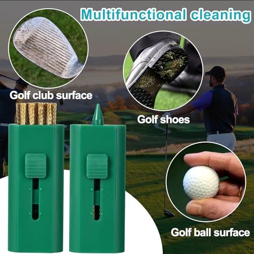 PAGOW 4 Pack Retractable Golf Club Cleaner Brush, Portable Double-Sided Golf Club Brush Groove Cleaner-Multicolor - color: Green
