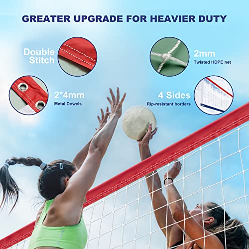 Professional Volleyball Net Outdoor Heavy Duty, Upgraded Weather Resistance, Lengthened Aircraft Steel Cable, Thicker Sides Tapes, for Indoor Outdoor Sports- 32x3FT (Net Only)