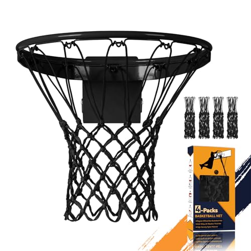 Professional Basketball Net Replacement, Heavy Duty Nylon 12 Loops, All Weather Anti-Whip Basketball Hoop Net Fits Standard Indoor Outdoor Rims, Gift Box Packaging (Net Only) - color: Black, size: 4 PCS