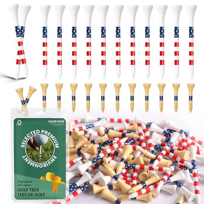 FINGER TEN Golf Tees Wood Wooden 3 1/4 Long Tee and 1 1/2 Short Tee Value Pack for Men Women Kids, Bamboo Driving Range Tall Small Ball Tees Gift Set - size: 60 Pack 3 1/4 Inch+40 Pack 1 1/2 Inch