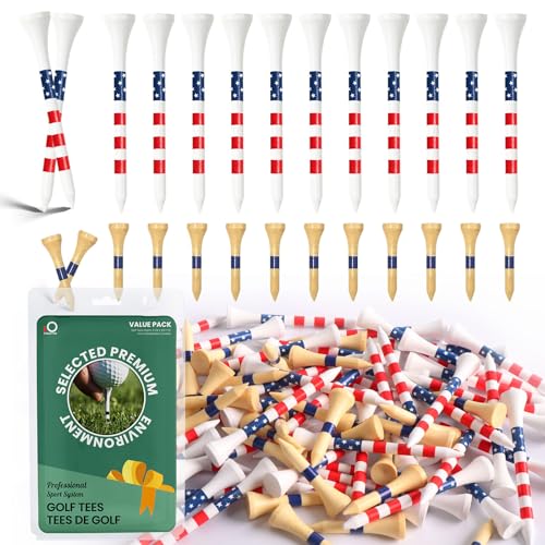 FINGER TEN Golf Tees Wood Wooden 3 1/4 Long Tee and 1 1/2 Short Tee Value Pack for Men Women Kids, Bamboo Driving Range Tall Small Ball Tees Gift Set - size: 60 Pack 3 1/4 Inch+40 Pack 1 1/2 Inch