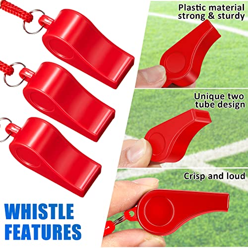 Flutesan 48 Pcs Whistles Bulk with Lanyard Sports Loud Crisp Sound Whistles for Coach Referees Training Emergency - color: Red