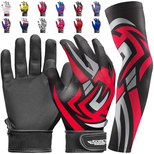 Exxact Sports Youth Batting Gloves with Arm Sleeve for Boys & Girls, Kids Baseball Batting Gloves for Softball, T-Ball - color: BLACK TATTOO, size: Youth Small / Medium