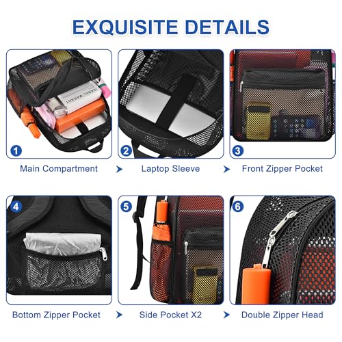 Oraben Duty Mesh Backpack with Rain Cover Ventilated Swim & Gym Bag college mesh backpack See Through Backpacks (Black) - color: Black