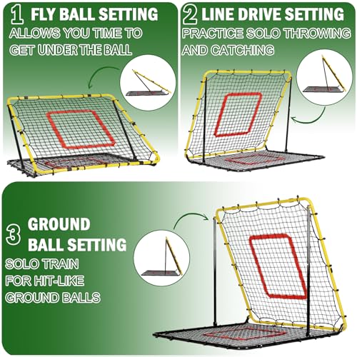 BaseGoal Baseball and Softball Rebounder Net,Baseball Rebounder,Volleyball Rebounder,Pitch Back Net,Multi-Sport Training Rebound Screen,with Pitching Target,Easy Adjustable Angles - style: 47x47 in Yellow