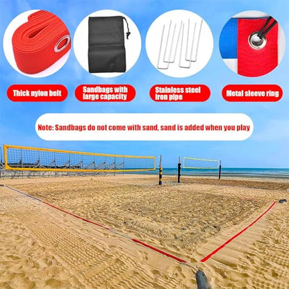 Boundary Marking Set – Professional Volleyball Court Line System | Recreational Athletic Gear for Lakefront, Playground, Park, School Gym, Family Gathering, Travel Holiday Resort, Durable Flexible