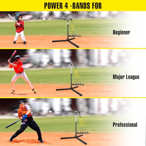 PLAYAPUT Baseball Swing Trainer with 4 Power Bands,Auto Reset Baseball Hitting Trainer,Softball Swing Trainer,Height Adjustable 31-47 inches Baseball Training Equipment Improve Power,Speed