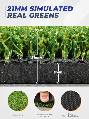 Golf Hitting Mat 5×4ft, Thickened 21/31/36mm Golf Practice Mat for Indoor Outdoor, Top-Notch Artificial Turf Driving Matt with 9 PU Balls+3 Rubber Tee+7 Tee