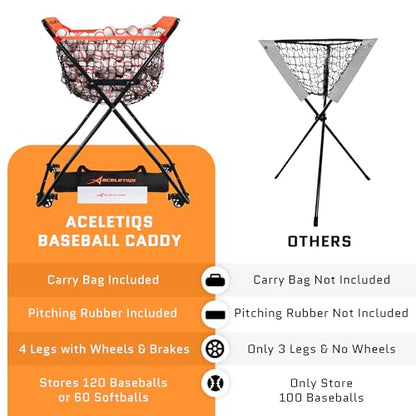 ACELETIQS Baseball Softball Portable Batting Practice Ball Caddy, Use During Training and Drills, Save Your Back No More Bending, Holds up to 60 Baseballs, Instant Setup