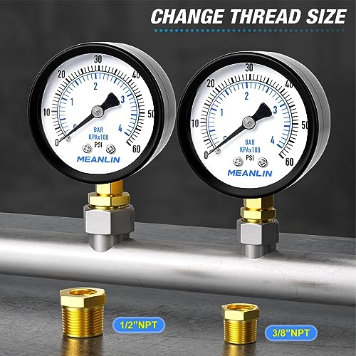 1/4" NPT 0-60Psi 2" Dial Face Well Pump Pressure Gauge, Lower Mount, Suitable for Water, Oil, Air Pressure Testing - size: 0-60Psi, style: 1/4"NPT Lower Mount