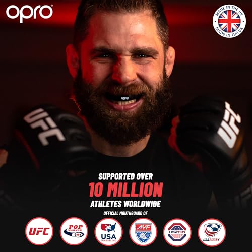 OPRO Instant Custom-Fit Mouthguard – Dentist Level Gum Shield Adult and Kids – OPRO Mouth Guard Boxing and MMA, Self-Fit Gum Shield Rugby – Maximum Protection with Dental Warranty (Black/Gold/Gold) - color: Usa, size: Adult (10+)