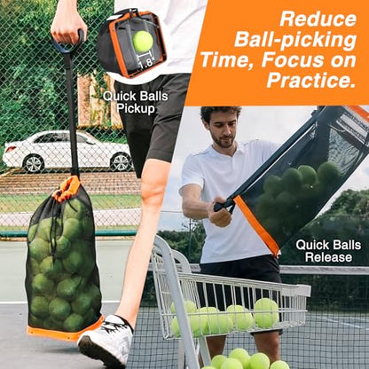 Tennis Ball Hopper,Lightweight Pickleball Picker Upper, Holds 50+ Tennis & 40+ Pickleballs, Portable and Adjustable Height for Court Training, Green Orange Black