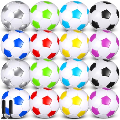 Soulchen 16 Pcs Gifts Soccer Balls Bulk with 2 Pcs Pump Size 3/4/5 Deflated Training Soccer Ball for Charity Youth Adult Sports Training Practice Game Play, 8 Color - size: Size 5
