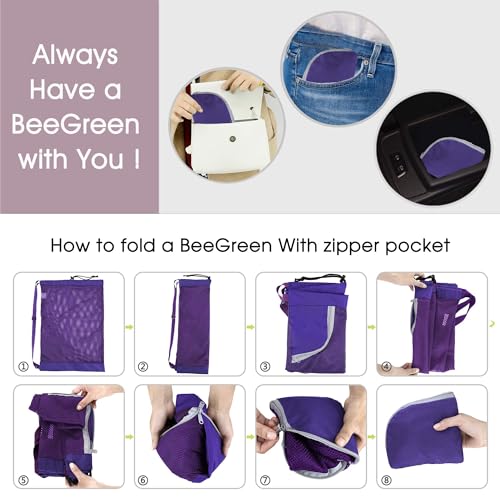 BeeGreen Mesh Drawstring Bag Swim Backpack for Beach Pool Sports Gym Draw String Cinch Bags for Swimming Soccer Basketball Gear Purple - color: Purple
