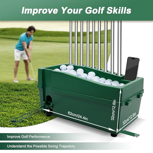 Automatic Golf Tee Machine, 100 Balls Golf Ball Dispenser with Batting Stand, No Power&Electricity Required, Auto Tee Up Machine for Driving Ranges, Golf Ball Game, Sports Gaming Clubs