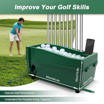 Automatic Golf Tee Machine, 100 Balls Golf Ball Dispenser with Batting Stand, No Power&Electricity Required, Auto Tee Up Machine for Driving Ranges, Golf Ball Game, Sports Gaming Clubs