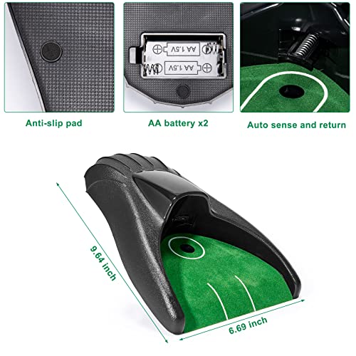 Golf Putting Return Machine - Green with Ball Kick Back Mat, Battery-Powered Return, Practice at Home, Office, Parties