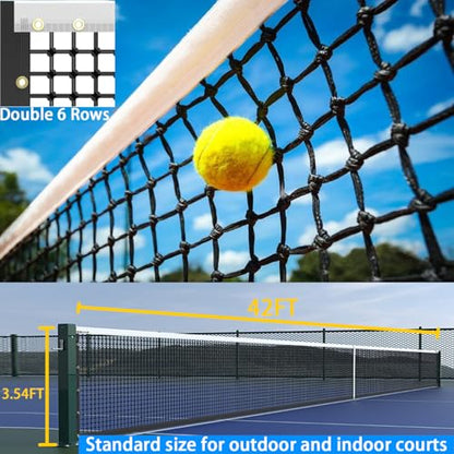 Tennis Net, Thicken Double 6 Rows Nets, Heavy Duty Professional Tennis Court 42FT Net Replacement Portable Nets Nylon for Outdoor/Indoor Standard Courts [ Include Center Strap ]