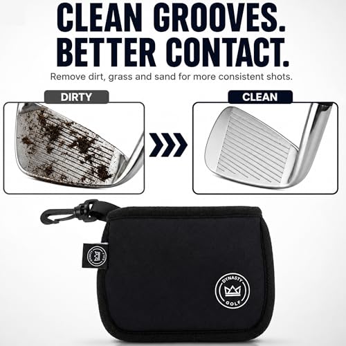 Golf Club and Ball Cleaner for Golf Bag, Clip-On Club and Ball Cleaner Pouch with Waffle Towel Interior, Wet Inside Dry Outside, Club and Ball Cleaner for Golf Bag Use On Course