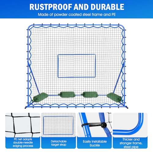 Soccer Baseball Rebounder Net, Soccer Goal Net, Volleyball Softball Rebound Pitchback Net Quick-Switch Angle Training for Control, Passing Practice, Bounce Back Rebounder Goals Gifts Trainer Equipment - size: 7FTx6FT