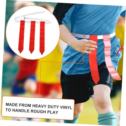 BESTonZON Flag Football Belt Set with 10 White Waist Belts, 30 Flags, 4 Marker Cones, Game Equipment for Youth Football Training and Competition